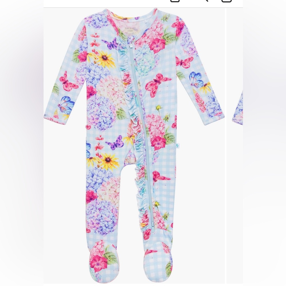 Posh Peanut Blue Floral Kids One Piece